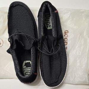 Hey Dude Men's Black and White Loafers